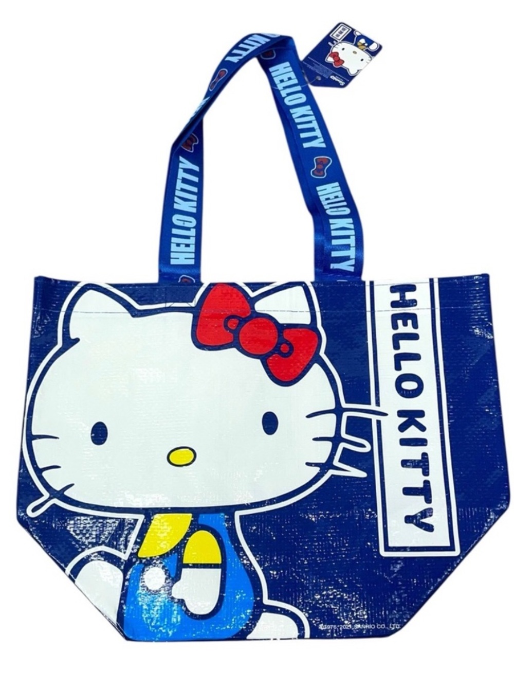 Sanrio Hello Kitty Blue Reusable, Collectible Vinyl Tote w/w/Red Bow. NWT